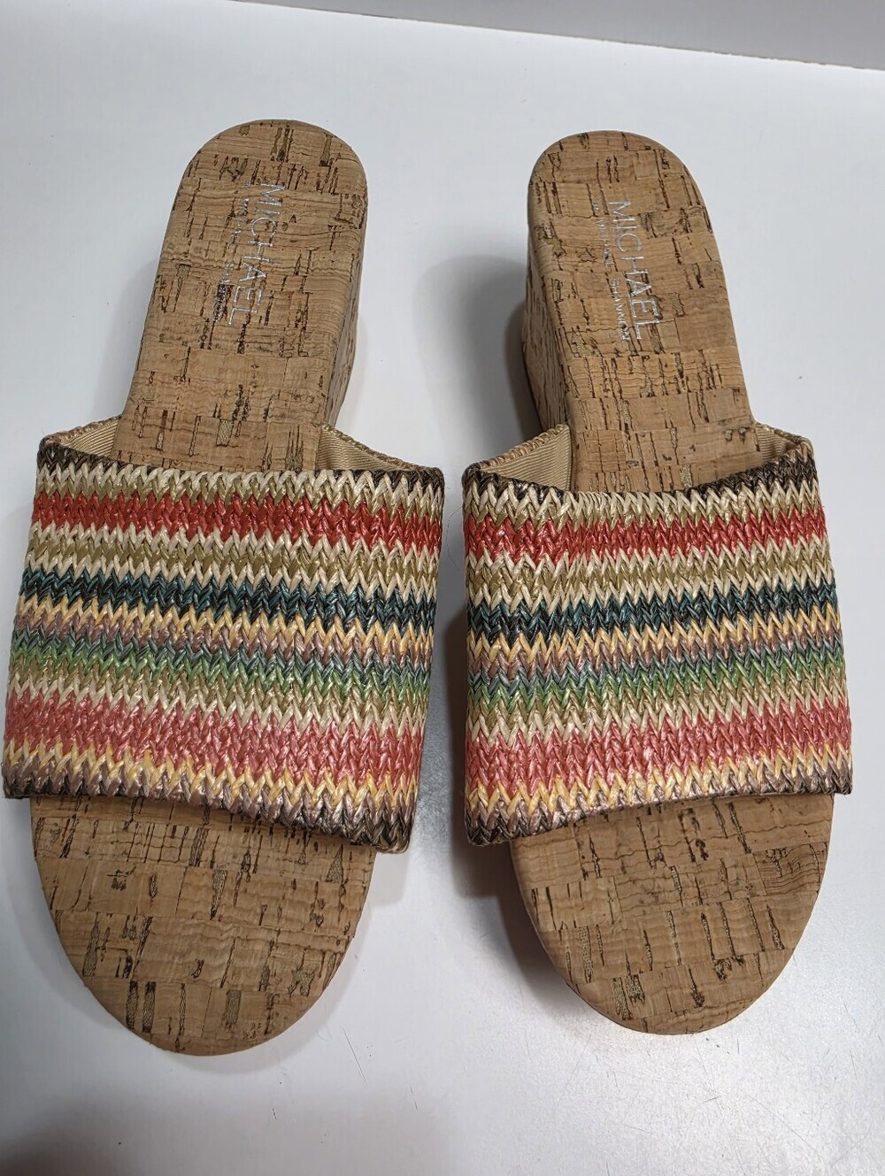 Michael Shannon Multicolor Striped Woven Cork Slide Mules - Size 9